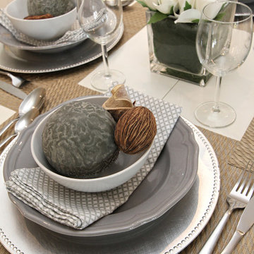 Gret and White Table Setting