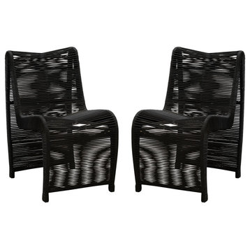 Lorenzo Rope Outdoor Patio Chairs, Set of 2, Black