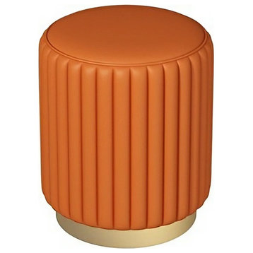 Nordic Makeup Stool Made of Leather with Iron Base, Orange