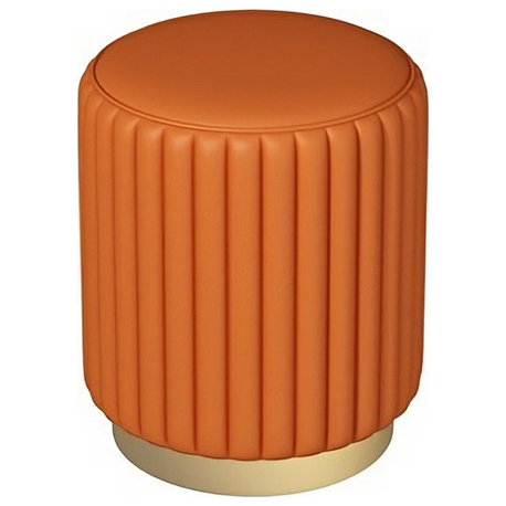 Nordic Makeup Stool Made of Leather with Iron Base, Orange