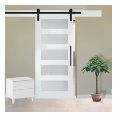 5 Lite Panel Barn Door with Frosted or Textured Glass Insert, 40"x84", Unfinishe