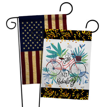 Keep Pedaling Garden Flags Pack USA Vintage Applique Double-Sided 13x18.5