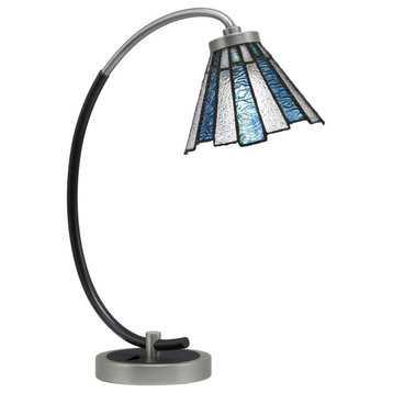 1-Light Desk Lamp, Graphite/Matte Black Finish, 7" Sea Ice Art Glass