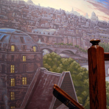Paris Panorama 360 degree Mural hand painted throughout a 17 foot stairway
