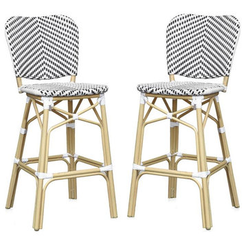Furniture of America Adino Aluminum Patio Bar Chair in Black (Set of 2)