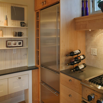 Sears Kit House Redux - Kitchen - Corner built-ins w. Subzero & Cat Feeding Area