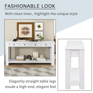 Console Table/Sofa Table with Storage Drawers  for Entryway Hallway, Antique White