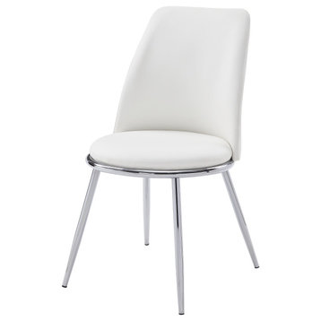 ACME Chara Side Chair, Set of 2, White PU and Chrome