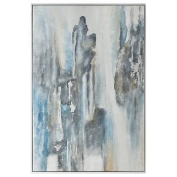 Oversize Blue White Gray Silver Abstract Art Painting, 74" Wall Art Leaner Tall