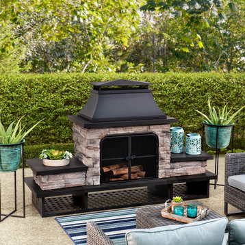 Sunjoy Wood Burning Outdoor Fireplace, Black