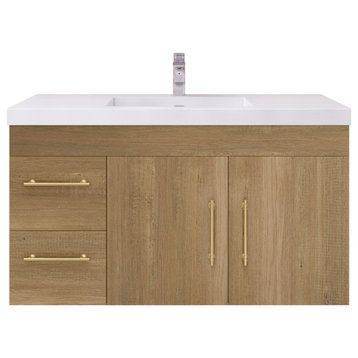 Rosa 42" Wall Mounted Vanity with Reinforced Acrylic Sink (Left Side Drawers), Oak