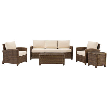 Bradenton 5-Piece Outdoor Wicker Sofa Conversation Set, Cushions Sand