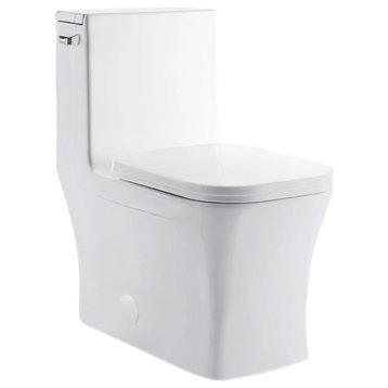 Concorde One Piece Elongated Left Side Flush Handle Toilet 1.28 gpf, Glossy White