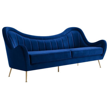 Modway Cheshire Performance Velvet and Stainless Steel Sofa in Navy