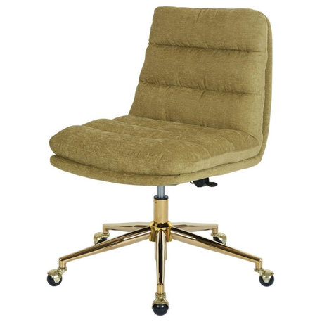 Mid-Century Modern Office Chair, Padded Scoop Seat, 360° Swivel, Gold Base, Olive