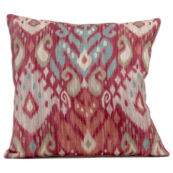 Ikat Pillow Cover, Coral Aqua And Ivory, Colefax And Fowler Fabric, 20"x20"