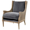 Velvet Upholstery Club Chair With Cane Frame, Shadow Gray Finish