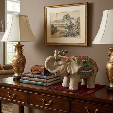 Ceramic Elephant Trunk Holding Ru Yi & Power Dragon Decor Back Rest vs029