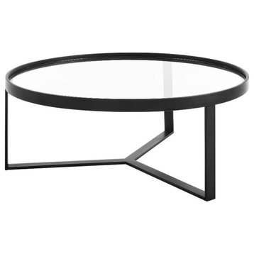 Modway Relay Glass and Stainless Steel Coffee Table in Black