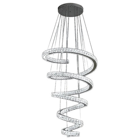 La Penne | Long Spiral Hanging Crystal Golden Chandelier, Gold, Dia23.6xh59.1", Warm Light, Non-Dimmable