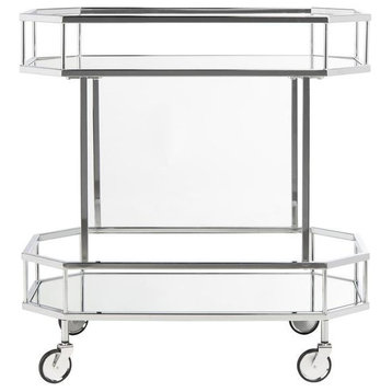 Posh 2-Tier Octagon Bar Cart, Silver/Mirror