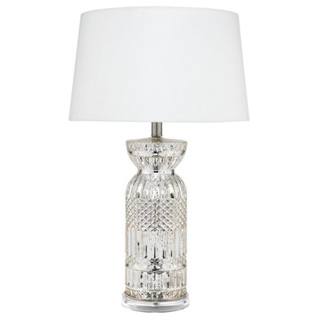 Classic Contemporary Faceted Mercury Glass Table Lamp 27 in Silver Vintage Style