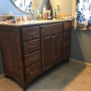 Oak Base Cabinets And White Upper Cabinets
