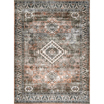nuLOOM Bowie Machine Washable Tribal Pattern Area Rug, Rust, 5'x8'