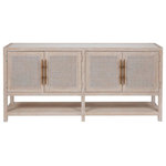 Universal Furniture - Universal Furniture Getaway Coastal Living Buffet - The Getaway Buffet packs a punch with lightly textured doors accented with sleek gold hardware, open-air storage, two tray drawers and adjustable interior shelving, all finished in a serene, neutral hue.