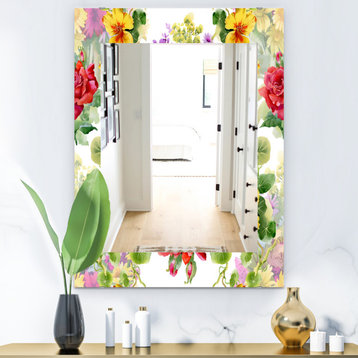 Designart Pink Blossom 43 Bohemian And Eclectic Frameless Wall Mirror, 28x40