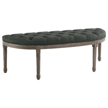 Mellie Gray Vintage French Upholstered Fabric Bench