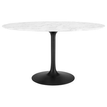 Modway Lippa 54" Oval Artificial Marble and Metal Dining Table in Black/White
