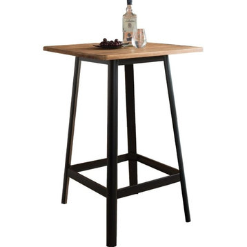 Benzara BM186907 Square Shaped Wooden Bar Table with Metal Base, Black and Brown