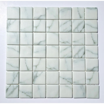 Glass Mosaic Tile Sheet Carrara Square 2" Marble