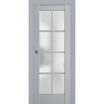 Sliding Pocket Door 18 x 84, Veregio 7412 Grey & Frosted Glass, Rail