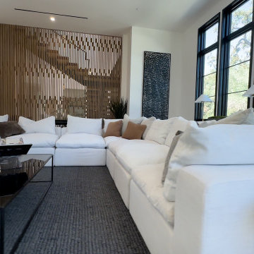 Living Room with Vertical Wood Slat Feature Wall - Studio City