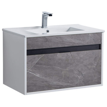 Alpine Wall Mount Bathroom Vanity and Sink, Slate Gray Marble, 30"