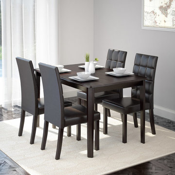 Corliving Atwood 5-Piece Dining Set With Dark Brown Leatherette Seats