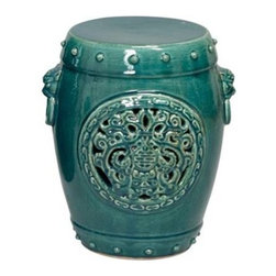 Lake Teal Dragon Medallion Garden Stool - Accent And Garden Stools