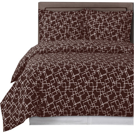 Eva Printed 100% Cotton Duvet Cover Set, Chocolate and White, King/Cal King