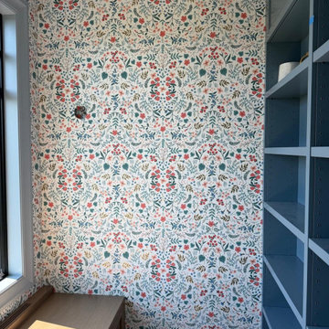 Wildflower Wallpaper Library Nook with Mirror-Matched Window Wall