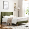 Modern Platform Bed, Flannel Upholstered Wingback Headboard, Grass Green/Queen