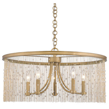 Marilyn Cry 5-Light Chandelier, Peruvian Gold With Crystal Strands