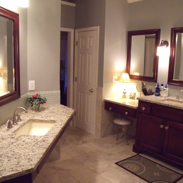 Handicap Roll under sink on left with 2 built-in drawers.