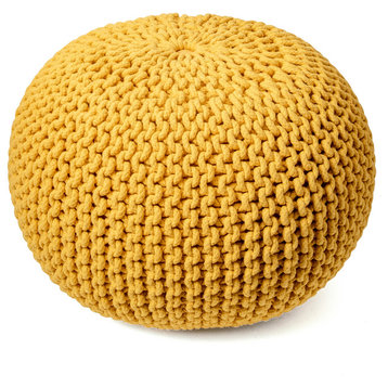 nuLOOM Knitted Cotton Ling Contemporary Pouf, Ming Yellow