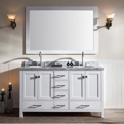 61 inch Double Sink Bathroom Vanity Set White Finish Carrara White Marble Top - Bathroom Vanities And Sink Consoles