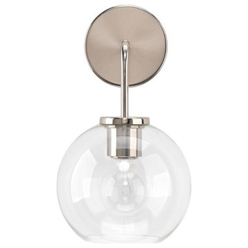 Classic Minimalist Clear Glass Globe Wall Sconce 1 Light Round Silver Nickel