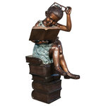 Bronze West Imports, Inc - Girl Sitting on a Stack of Books Reading, 38" Design Sculpture - With her over-sized glasses, this adorable little girl is reading while seated on a stack of books. Wonderful at a home or library.
