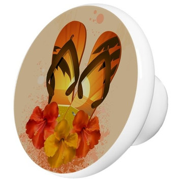 Flip Flops Hibiscus Flowers Ceramic Cabinet Drawer Knob