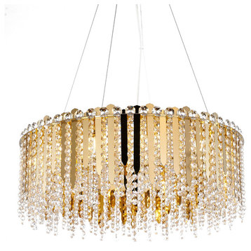 12-Light 24" Gold Stianless Steel Chandelier With Clear Crystals